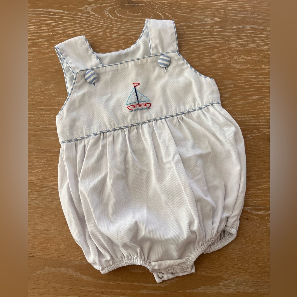 The smocking place white sailboat bubble romper 9 months